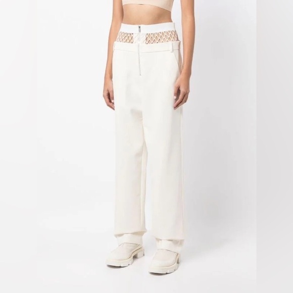 Dion Lee Fishnet Pants Cream Panel Straight‎ Leg Trousers Sz 8 - Picture 1 of 16